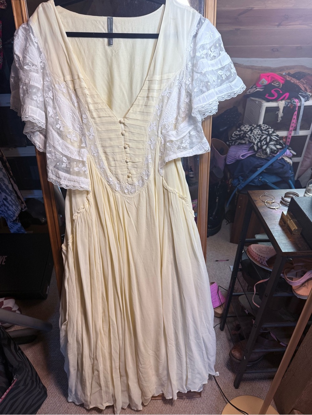 Anthropologie Ivory Flutter-Sleeve Maxi Dress - Picture 4 of 5